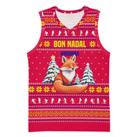 Bon Nadal Andorra Christmas Basketball Jersey with Fox Snowy Trees and Andorran Flag - Wonder Print Shop