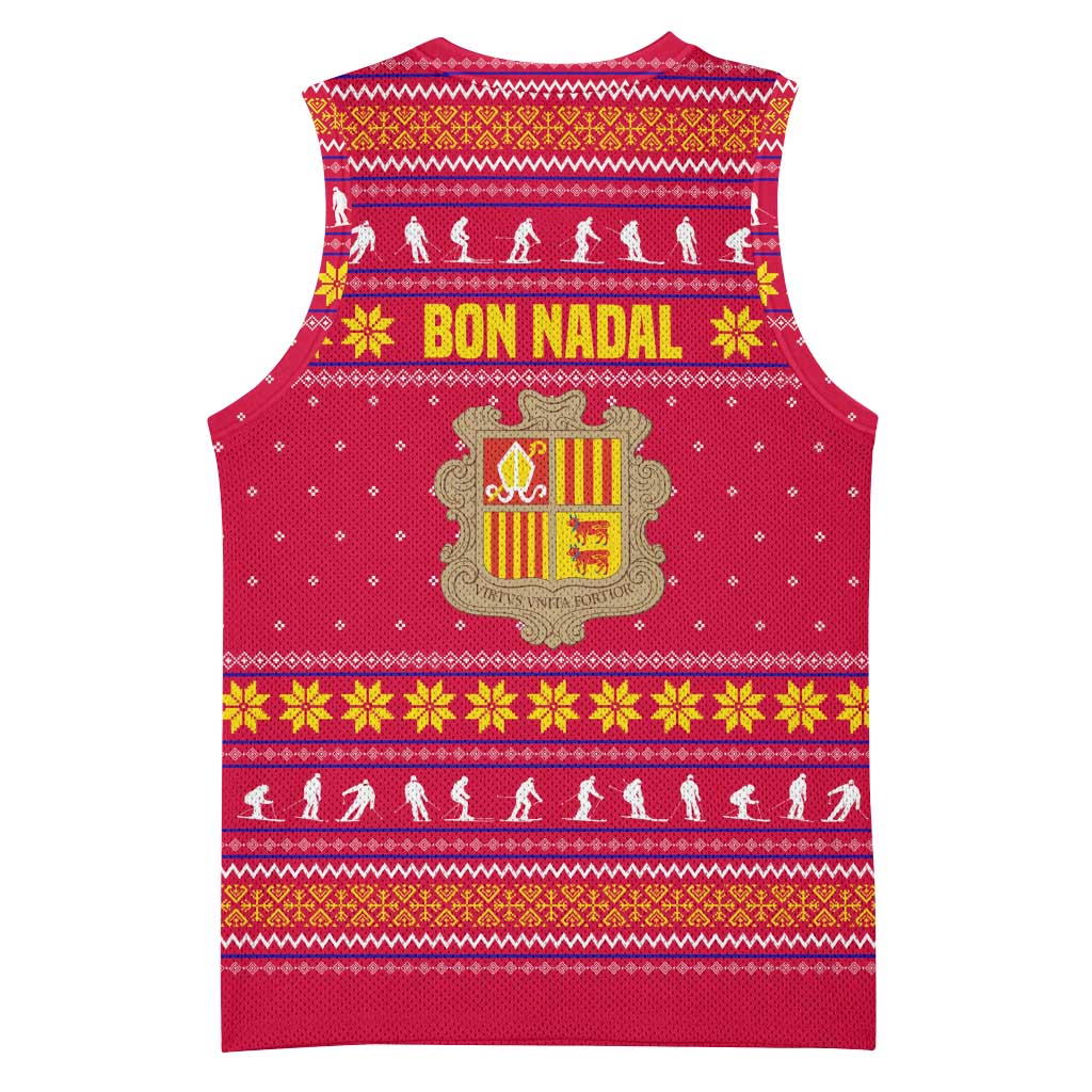 Bon Nadal Andorra Christmas Basketball Jersey with Fox Snowy Trees and Andorran Flag - Wonder Print Shop