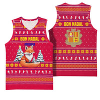 Bon Nadal Andorra Christmas Basketball Jersey with Fox Snowy Trees and Andorran Flag - Wonder Print Shop