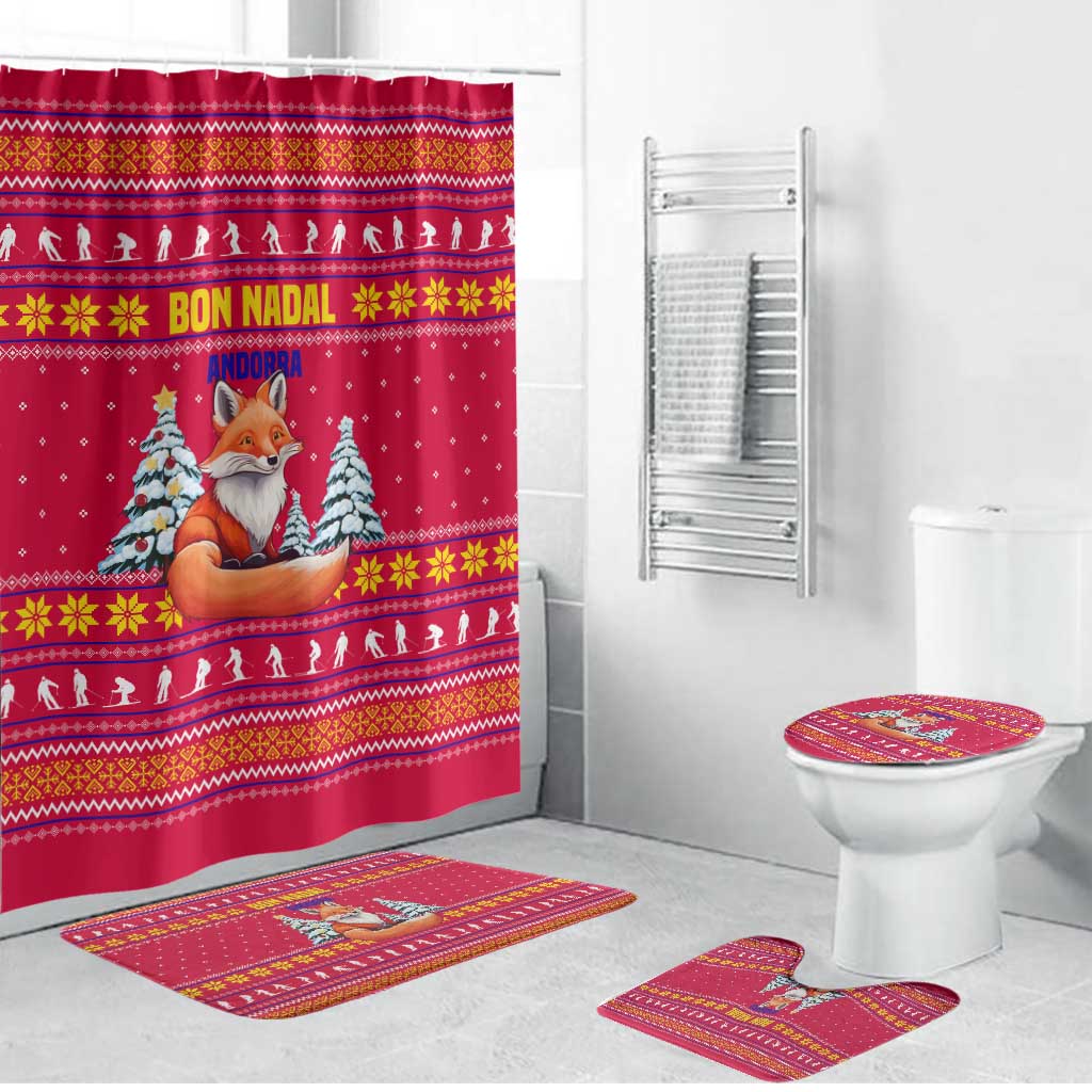 Bon Nadal Andorra Christmas Bathroom Set with Fox Snowy Trees and Andorran Flag - Wonder Print Shop
