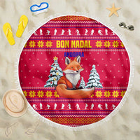 Bon Nadal Andorra Christmas Beach Blanket with Fox Snowy Trees and Andorran Flag - Wonder Print Shop