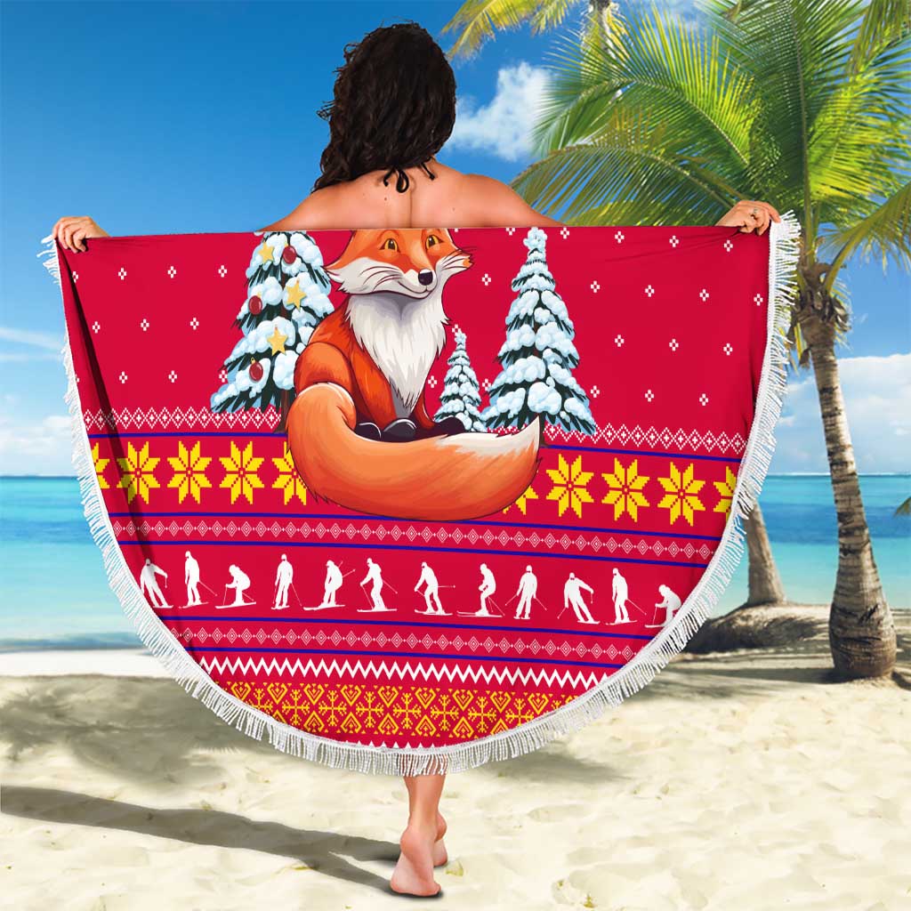 Bon Nadal Andorra Christmas Beach Blanket with Fox Snowy Trees and Andorran Flag - Wonder Print Shop