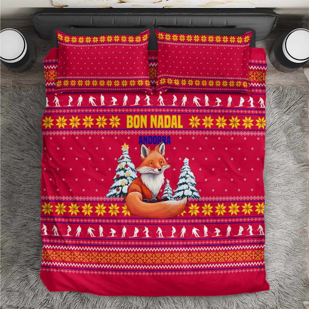 Bon Nadal Andorra Christmas Bedding Set with Fox Snowy Trees and Andorran Flag - Wonder Print Shop