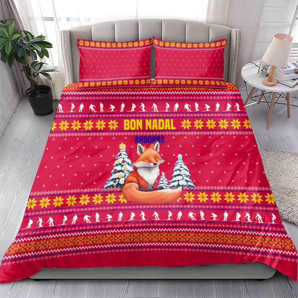 Bon Nadal Andorra Christmas Bedding Set with Fox Snowy Trees and Andorran Flag - Wonder Print Shop