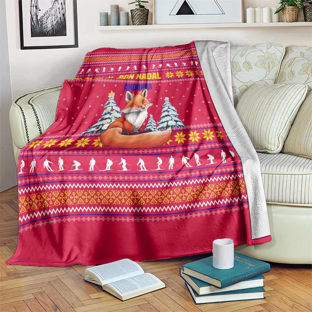 Bon Nadal Andorra Christmas Blanket with Fox Snowy Trees and Andorran Flag - Wonder Print Shop