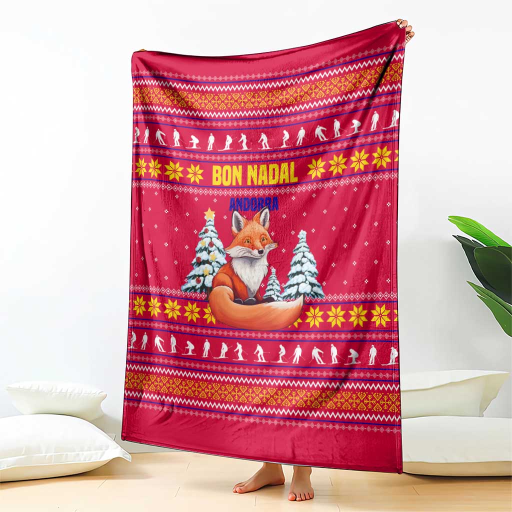 Bon Nadal Andorra Christmas Blanket with Fox Snowy Trees and Andorran Flag - Wonder Print Shop