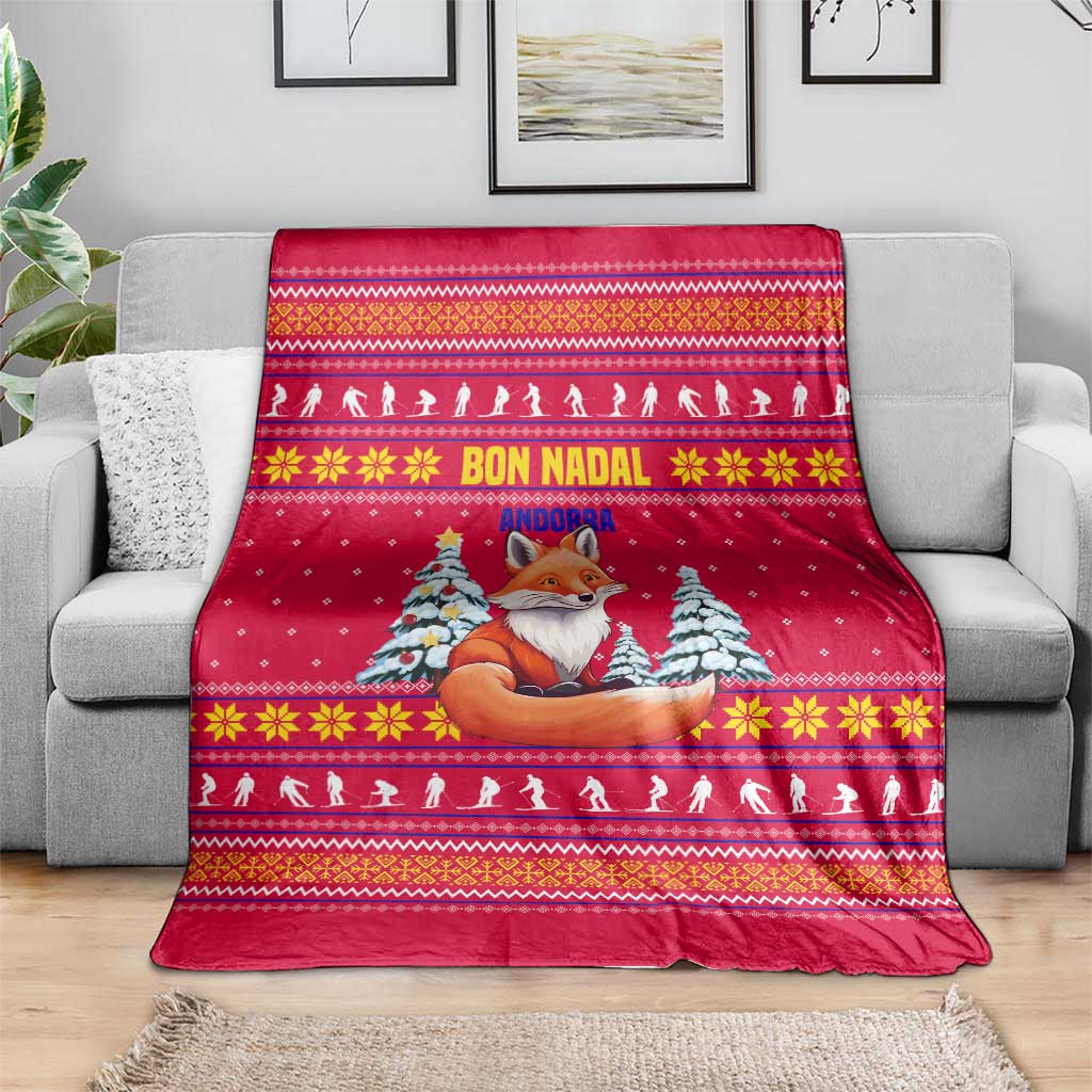 Bon Nadal Andorra Christmas Blanket with Fox Snowy Trees and Andorran Flag - Wonder Print Shop