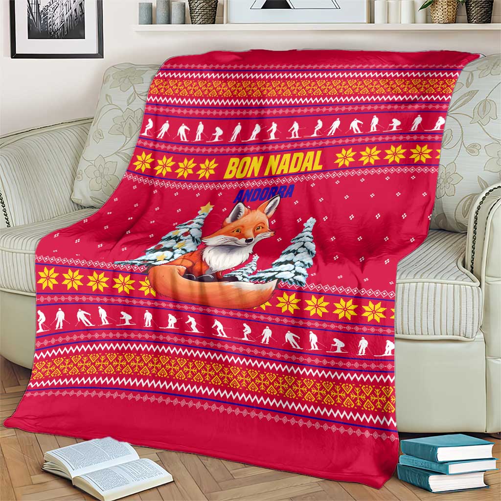Bon Nadal Andorra Christmas Blanket with Fox Snowy Trees and Andorran Flag - Wonder Print Shop