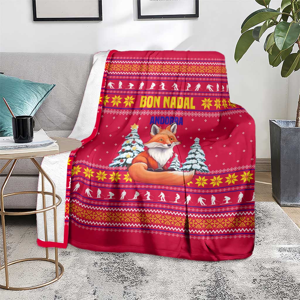 Bon Nadal Andorra Christmas Blanket with Fox Snowy Trees and Andorran Flag - Wonder Print Shop