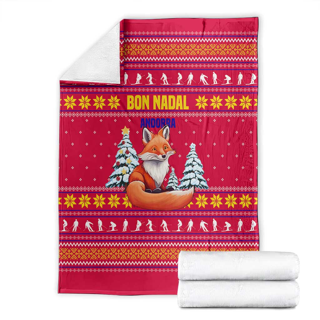 Bon Nadal Andorra Christmas Blanket with Fox Snowy Trees and Andorran Flag - Wonder Print Shop