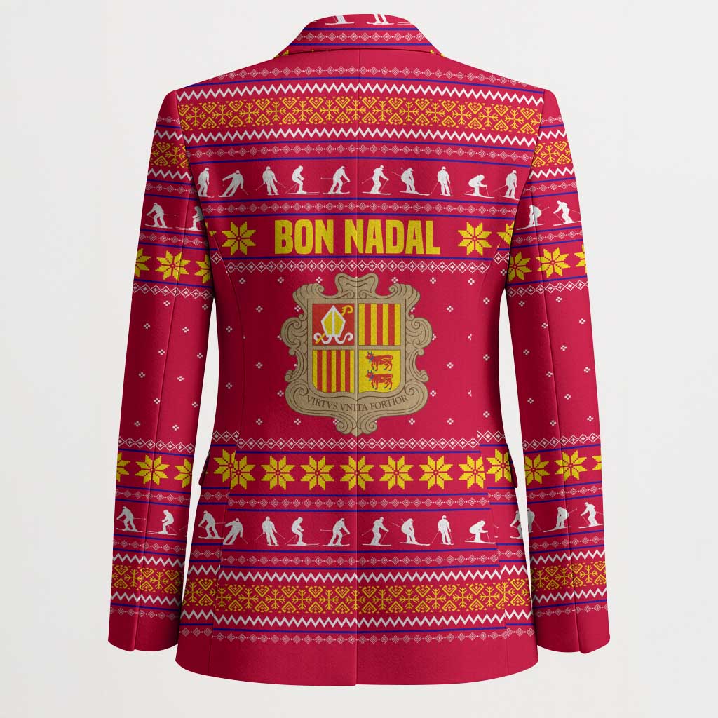 Bon Nadal Andorra Christmas Blazer with Fox Snowy Trees and Andorran Flag - Wonder Print Shop