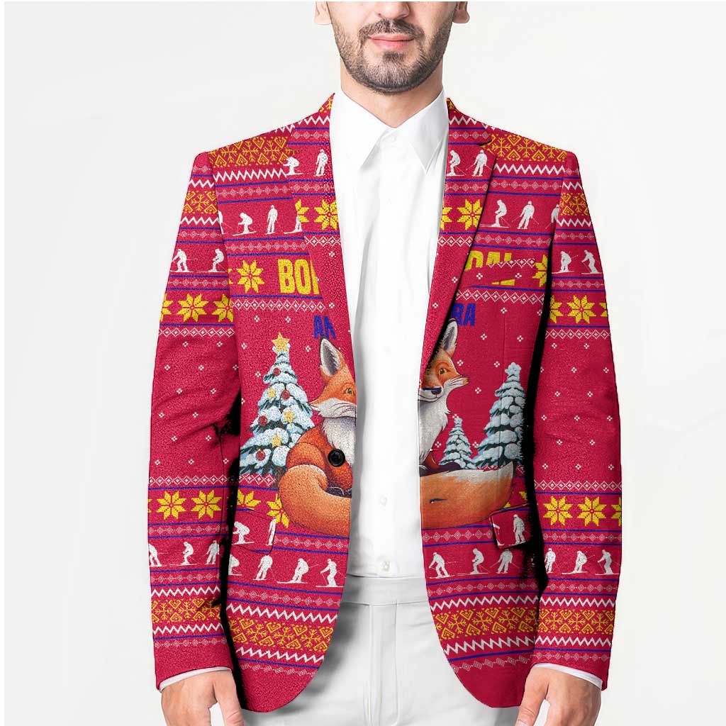 Bon Nadal Andorra Christmas Blazer with Fox Snowy Trees and Andorran Flag - Wonder Print Shop