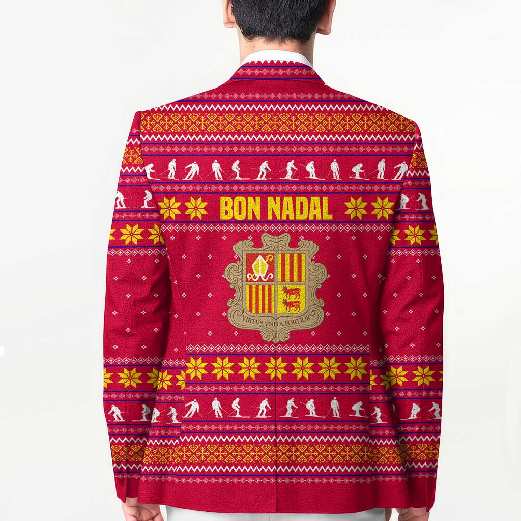 Bon Nadal Andorra Christmas Blazer with Fox Snowy Trees and Andorran Flag - Wonder Print Shop