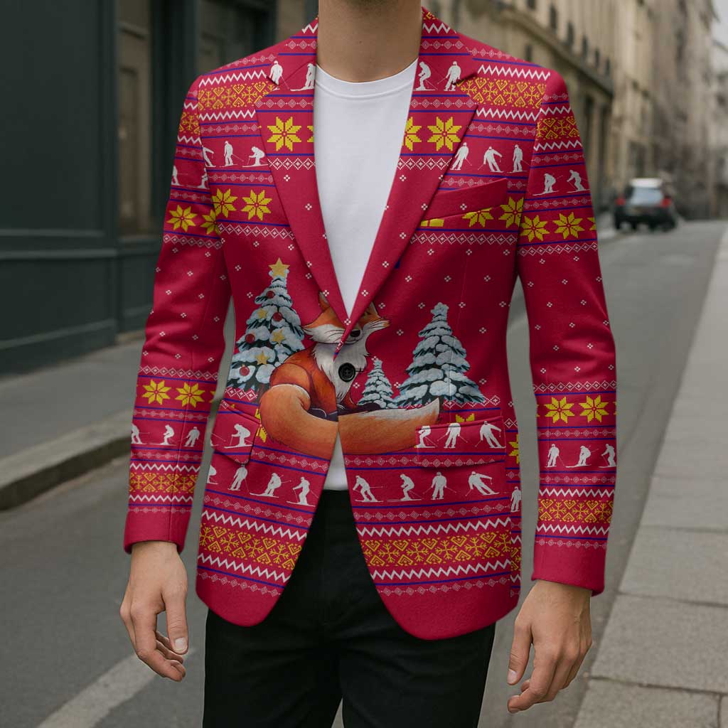 Bon Nadal Andorra Christmas Blazer with Fox Snowy Trees and Andorran Flag - Wonder Print Shop