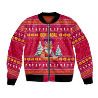 Bon Nadal Andorra Christmas Bomber Jacket with Fox Snowy Trees and Andorran Flag - Wonder Print Shop