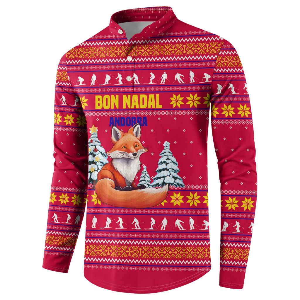 Bon Nadal Andorra Christmas Button Sweatshirt with Fox Snowy Trees and Andorran Flag - Wonder Print Shop