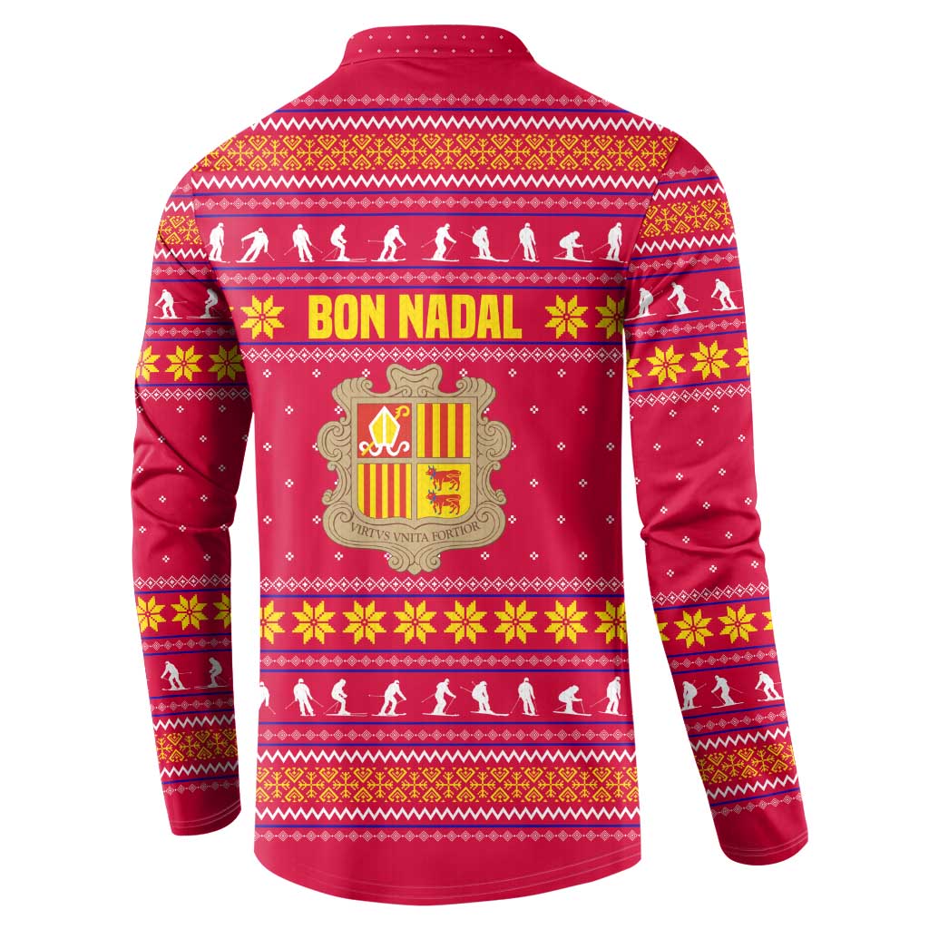 Bon Nadal Andorra Christmas Button Sweatshirt with Fox Snowy Trees and Andorran Flag - Wonder Print Shop