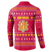 Bon Nadal Andorra Christmas Button Sweatshirt with Fox Snowy Trees and Andorran Flag - Wonder Print Shop