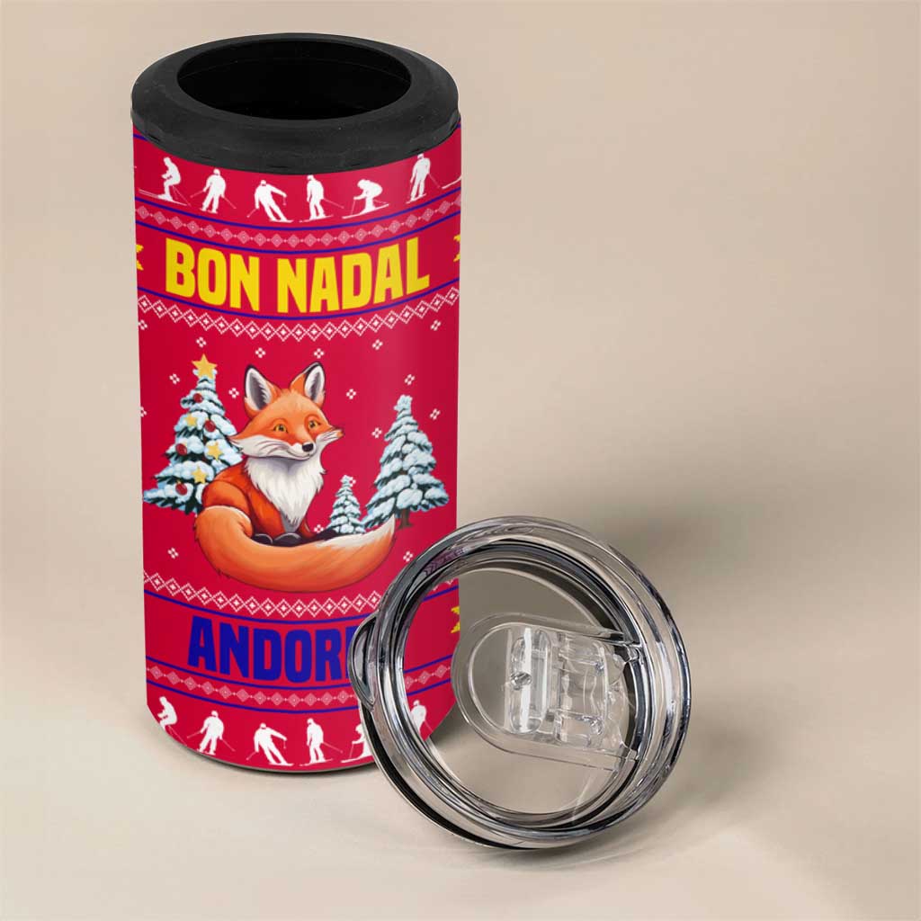 Bon Nadal Andorra Christmas 4 in 1 Can Cooler Tumbler with Fox Snowy Trees and Andorran Flag - Wonder Print Shop