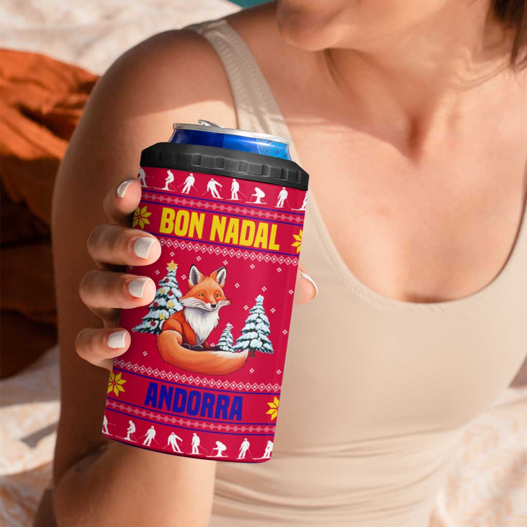 Bon Nadal Andorra Christmas 4 in 1 Can Cooler Tumbler with Fox Snowy Trees and Andorran Flag - Wonder Print Shop