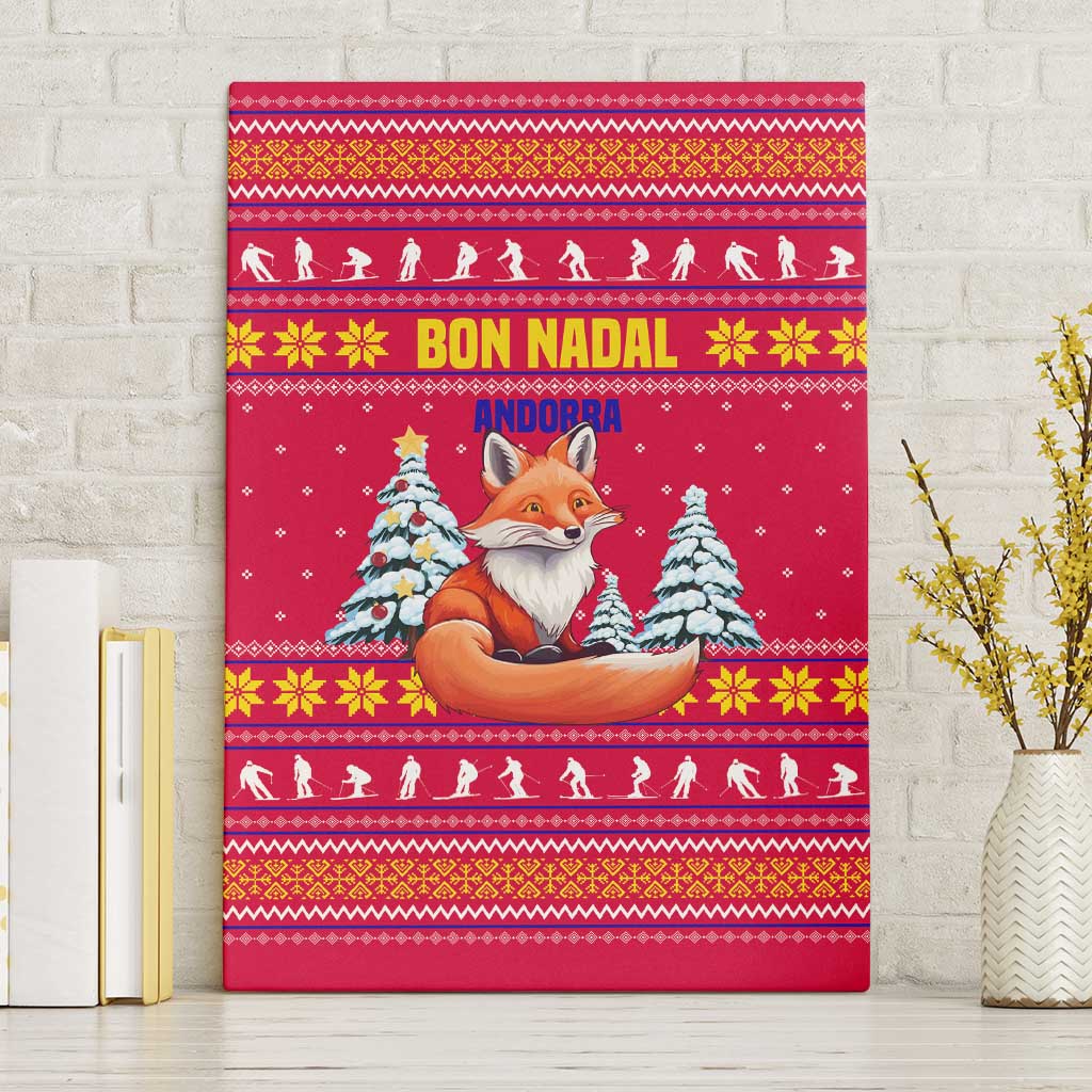Bon Nadal Andorra Christmas Canvas Wall Art with Fox Snowy Trees and Andorran Flag - Wonder Print Shop