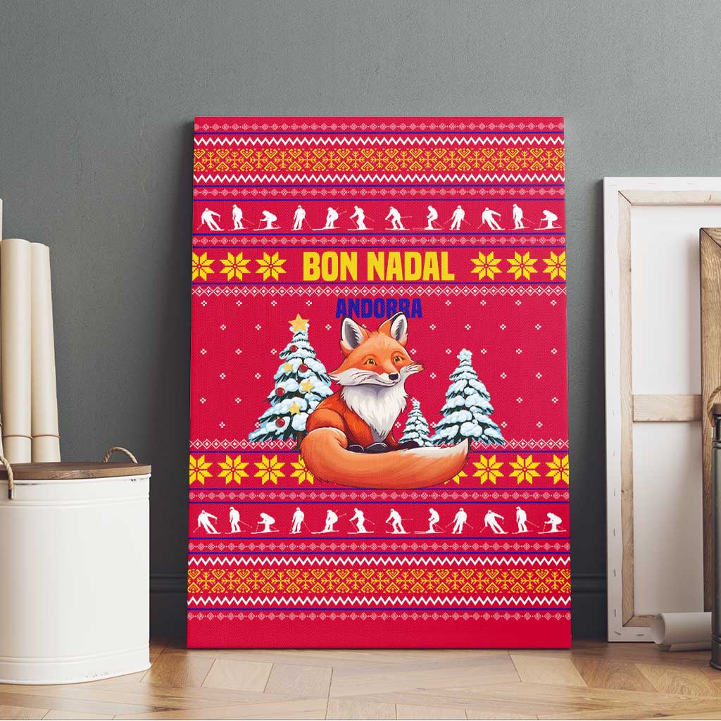 Bon Nadal Andorra Christmas Canvas Wall Art with Fox Snowy Trees and Andorran Flag - Wonder Print Shop