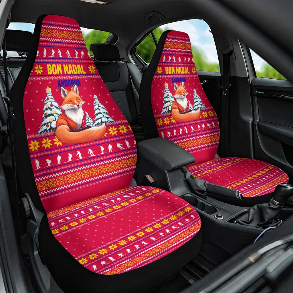 Bon Nadal Andorra Christmas Car Seat Cover with Fox Snowy Trees and Andorran Flag - Wonder Print Shop