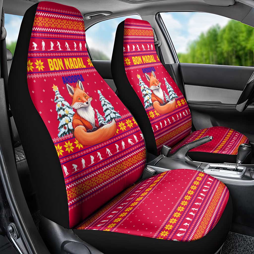 Bon Nadal Andorra Christmas Car Seat Cover with Fox Snowy Trees and Andorran Flag - Wonder Print Shop