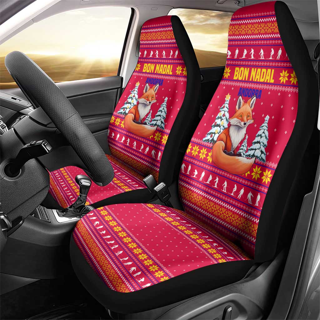 Bon Nadal Andorra Christmas Car Seat Cover with Fox Snowy Trees and Andorran Flag - Wonder Print Shop