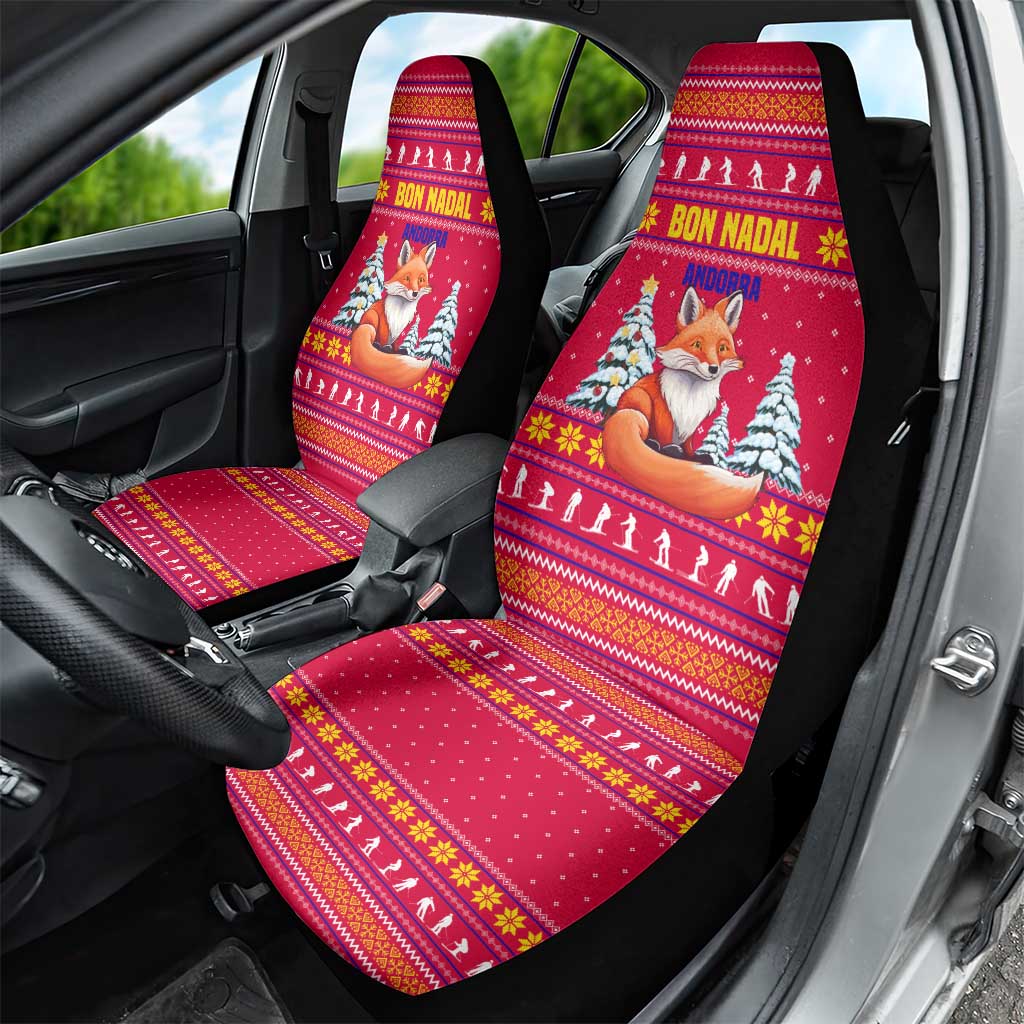 Bon Nadal Andorra Christmas Car Seat Cover with Fox Snowy Trees and Andorran Flag - Wonder Print Shop