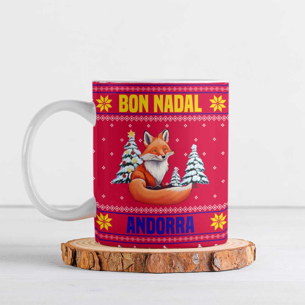 Bon Nadal Andorra Christmas Ceramic Mug with Fox Snowy Trees and Andorran Flag - Wonder Print Shop