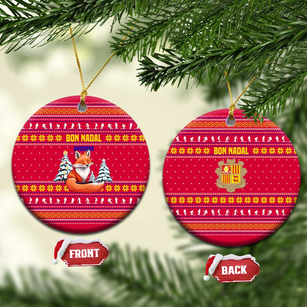 Bon Nadal Andorra Christmas Ceramic Ornament with Fox Snowy Trees and Andorran Flag - Wonder Print Shop