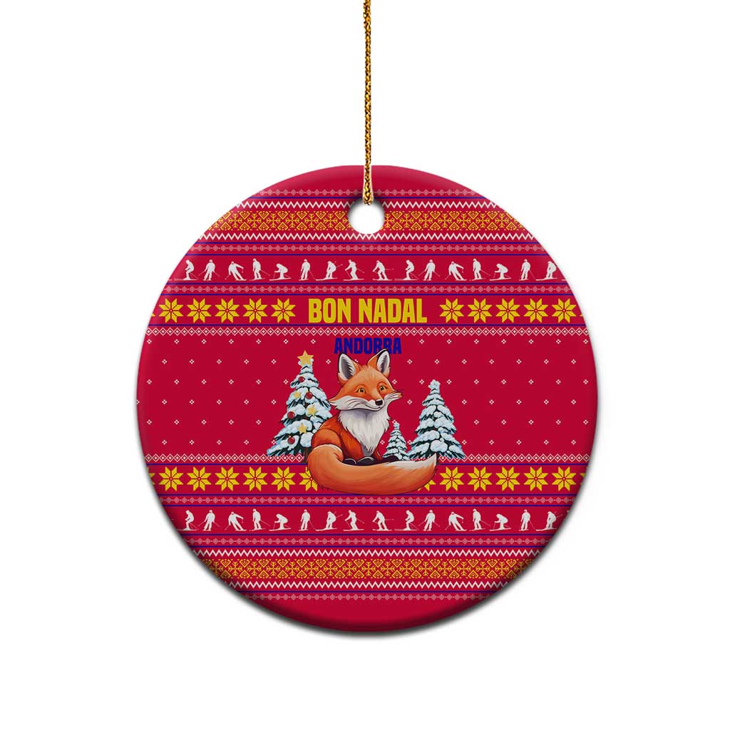 Bon Nadal Andorra Christmas Ceramic Ornament with Fox Snowy Trees and Andorran Flag - Wonder Print Shop