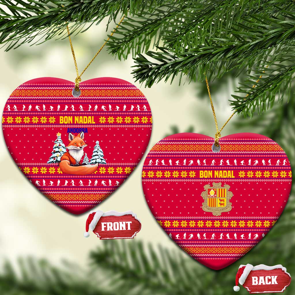 Bon Nadal Andorra Christmas Ceramic Ornament with Fox Snowy Trees and Andorran Flag - Wonder Print Shop