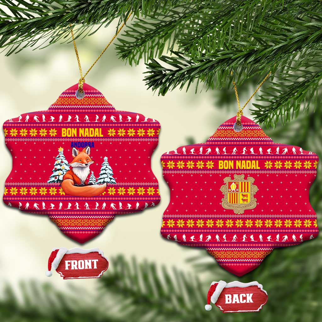 Bon Nadal Andorra Christmas Ceramic Ornament with Fox Snowy Trees and Andorran Flag - Wonder Print Shop