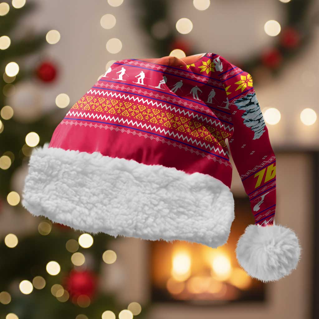 Bon Nadal Andorra Christmas Santa Hat with Fox Snowy Trees and Andorran Flag - Wonder Print Shop