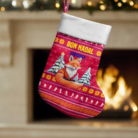 Bon Nadal Andorra Christmas Stocking with Fox Snowy Trees and Andorran Flag - Wonder Print Shop