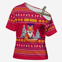 Bon Nadal Andorra Christmas Cross Shoulder Shirt with Fox Snowy Trees and Andorran Flag - Wonder Print Shop