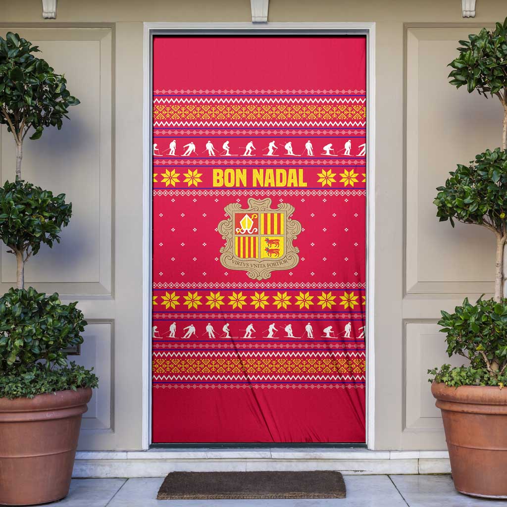 Bon Nadal Andorra Christmas Door Cover with Fox Snowy Trees and Andorran Flag - Wonder Print Shop