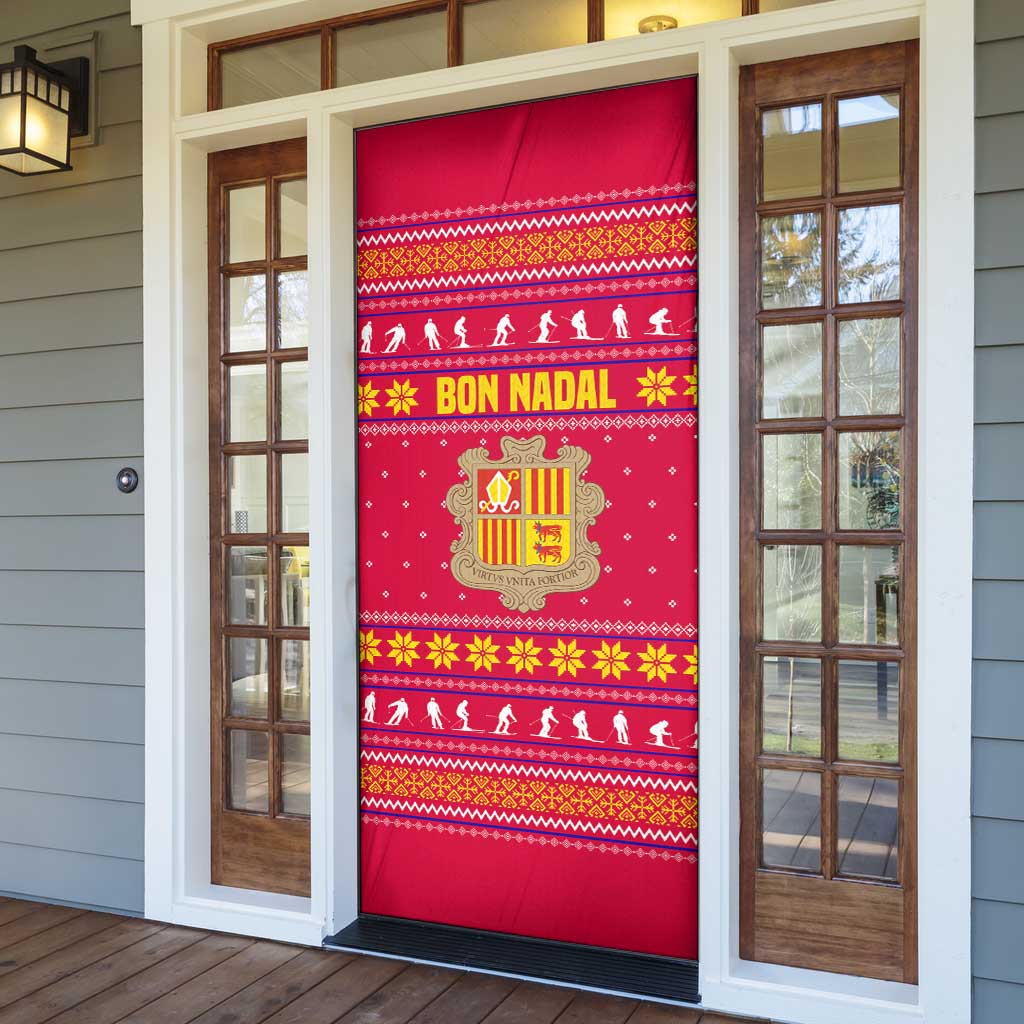 Bon Nadal Andorra Christmas Door Cover with Fox Snowy Trees and Andorran Flag - Wonder Print Shop