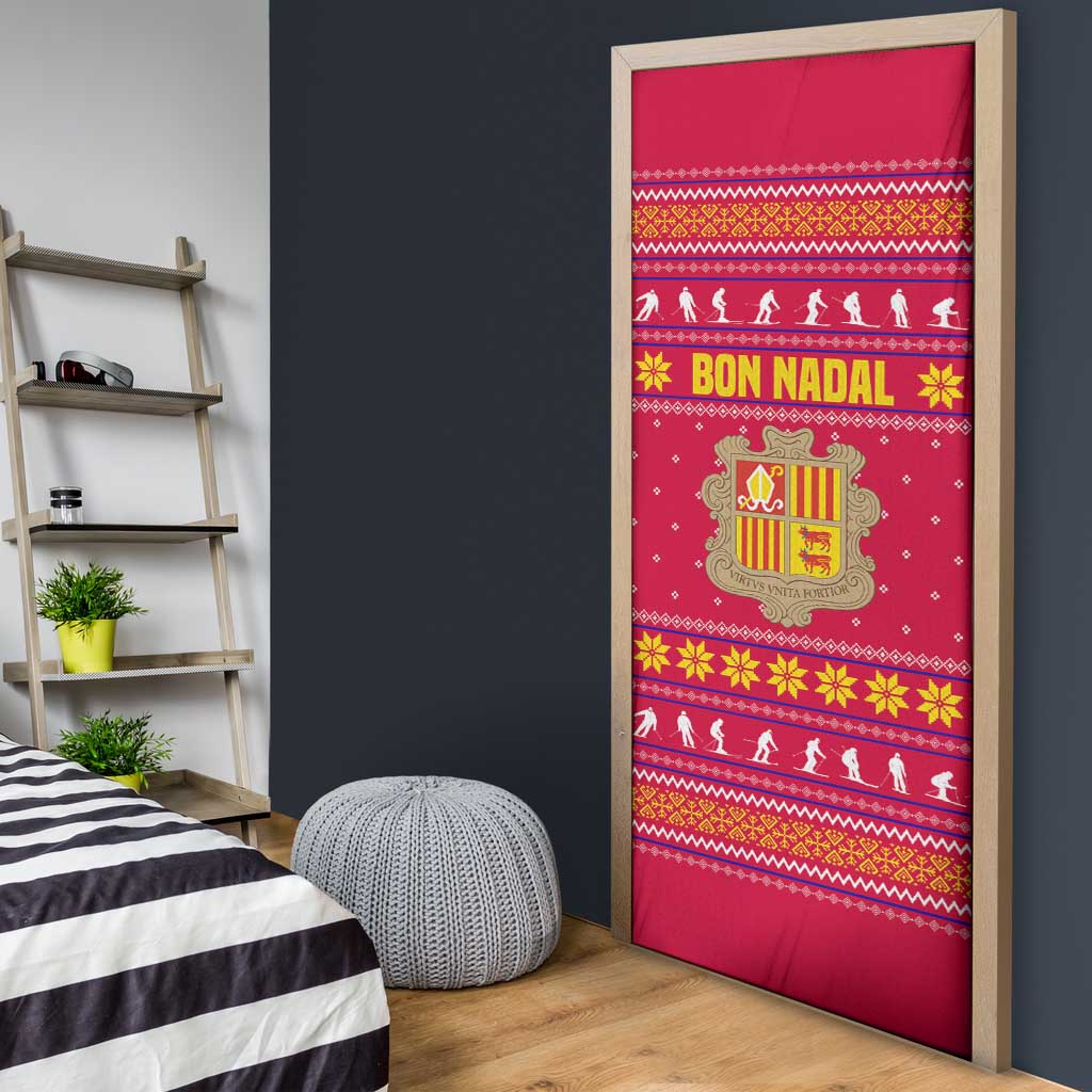 Bon Nadal Andorra Christmas Door Cover with Fox Snowy Trees and Andorran Flag - Wonder Print Shop