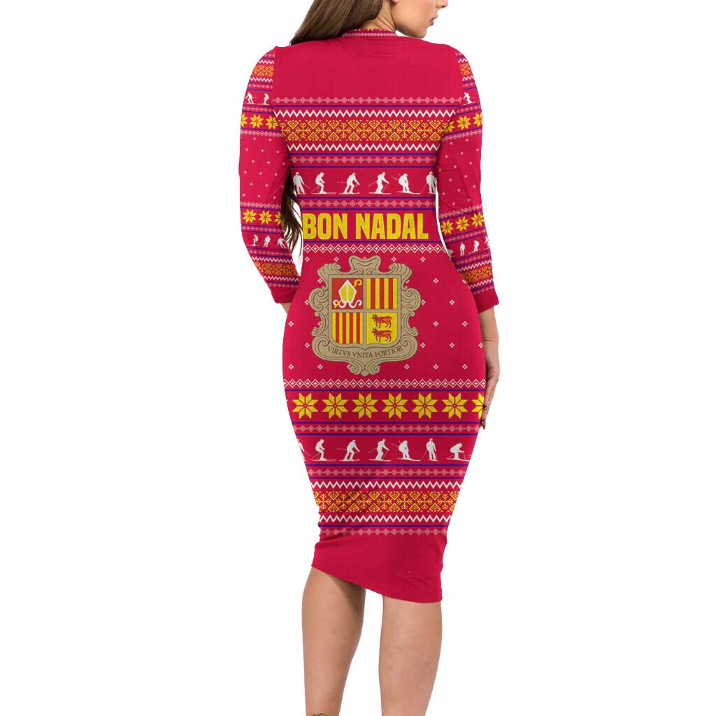 Bon Nadal Andorra Christmas Family Matching Long Sleeve Bodycon Dress and Hawaiian Shirt with Fox Snowy Trees and Andorran Flag - Wonder Print Shop
