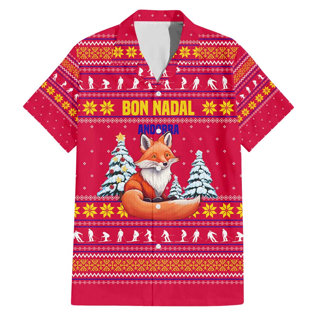 Bon Nadal Andorra Christmas Family Matching Mermaid Dress and Hawaiian Shirt with Fox Snowy Trees and Andorran Flag - Wonder Print Shop
