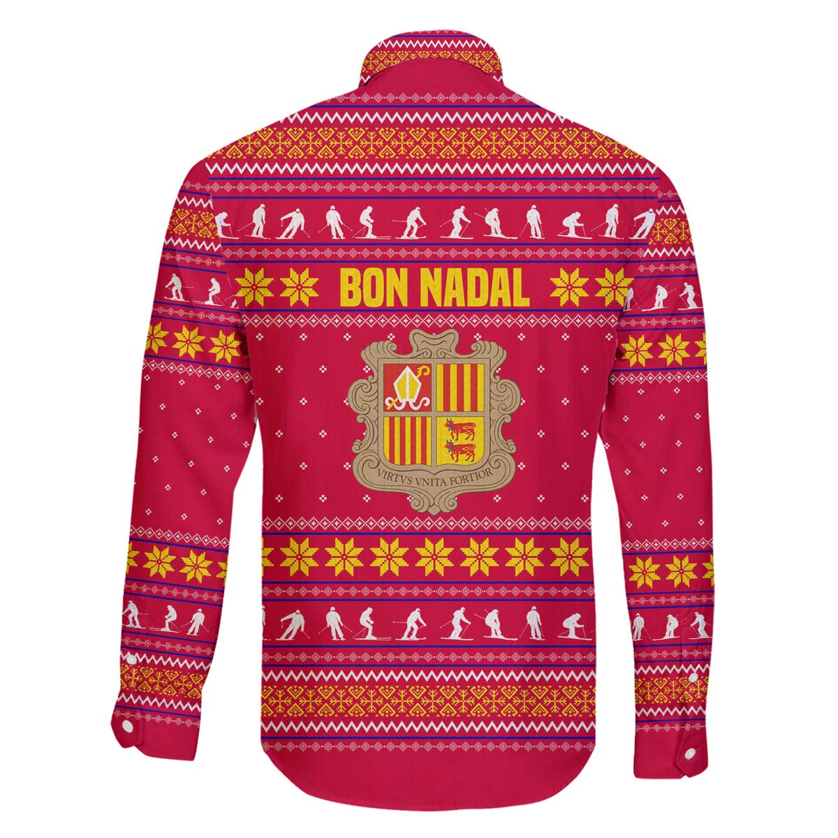 Bon Nadal Andorra Christmas Family Matching Off The Shoulder Long Sleeve Dress and Hawaiian Shirt with Fox Snowy Trees and Andorran Flag - Wonder Print Shop