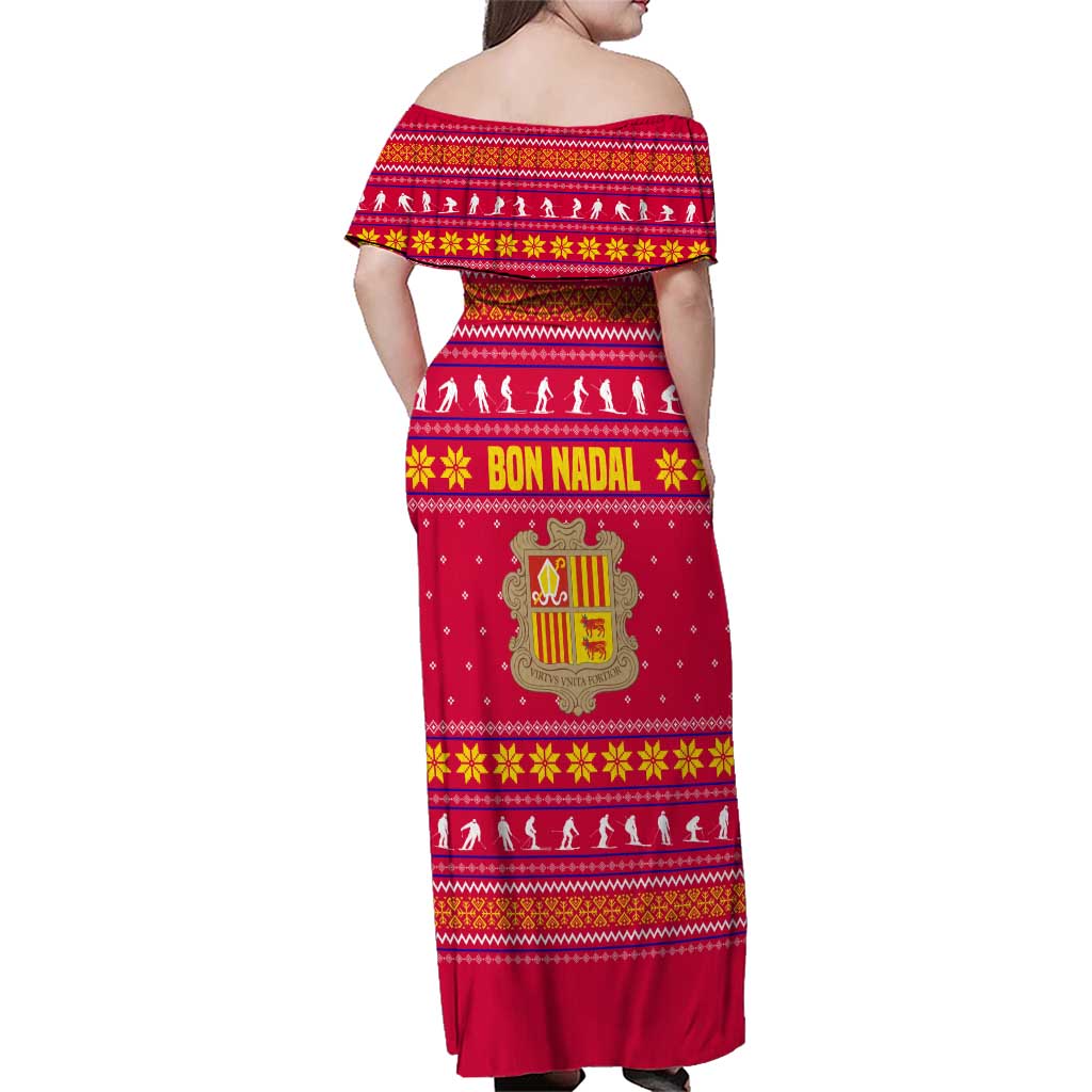 Bon Nadal Andorra Christmas Family Matching Off Shoulder Maxi Dress and Hawaiian Shirt with Fox Snowy Trees and Andorran Flag - Wonder Print Shop
