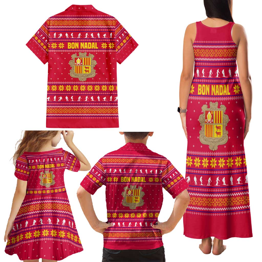 Bon Nadal Andorra Christmas Family Matching Tank Maxi Dress and Hawaiian Shirt with Fox Snowy Trees and Andorran Flag - Wonder Print Shop