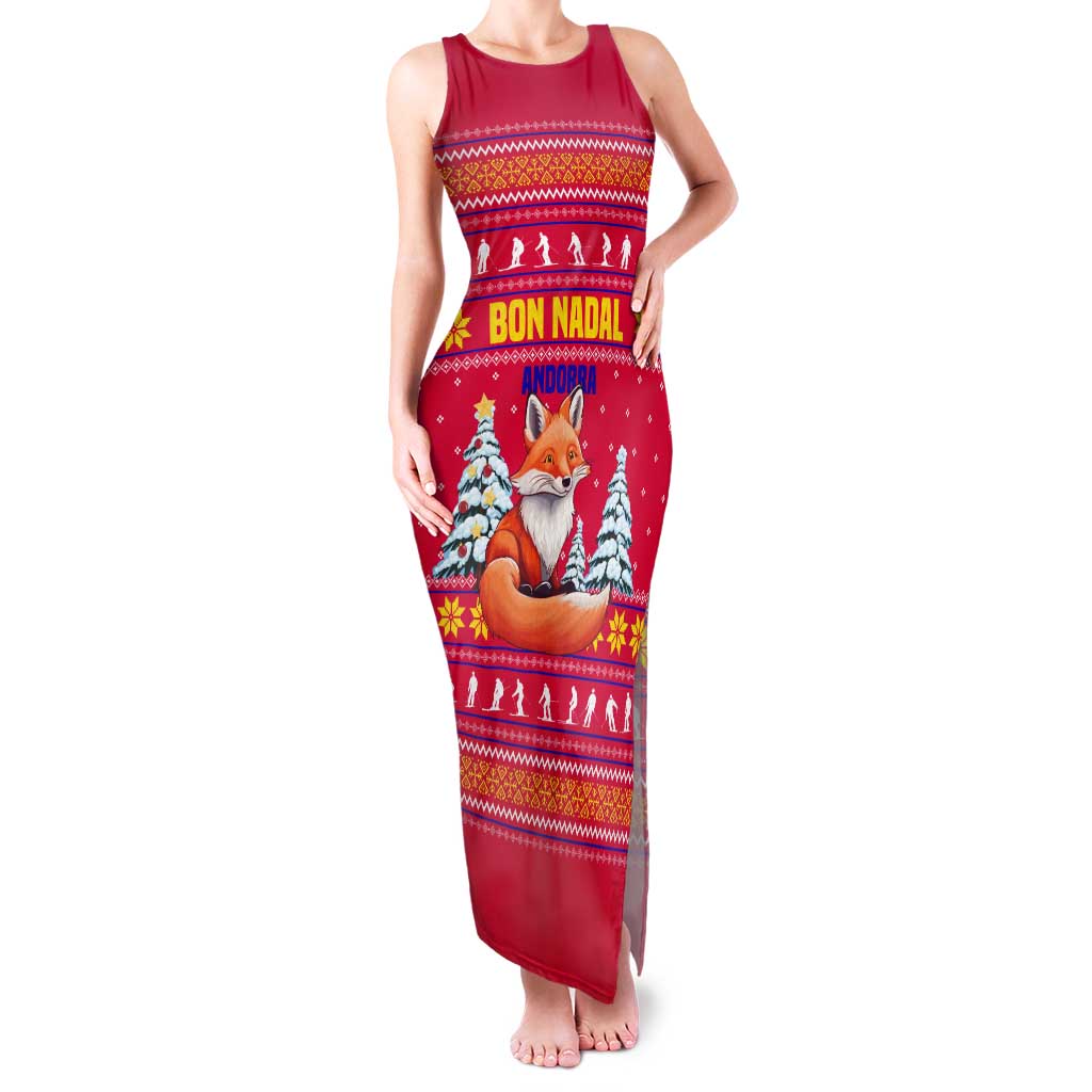Bon Nadal Andorra Christmas Family Matching Tank Maxi Dress and Hawaiian Shirt with Fox Snowy Trees and Andorran Flag - Wonder Print Shop