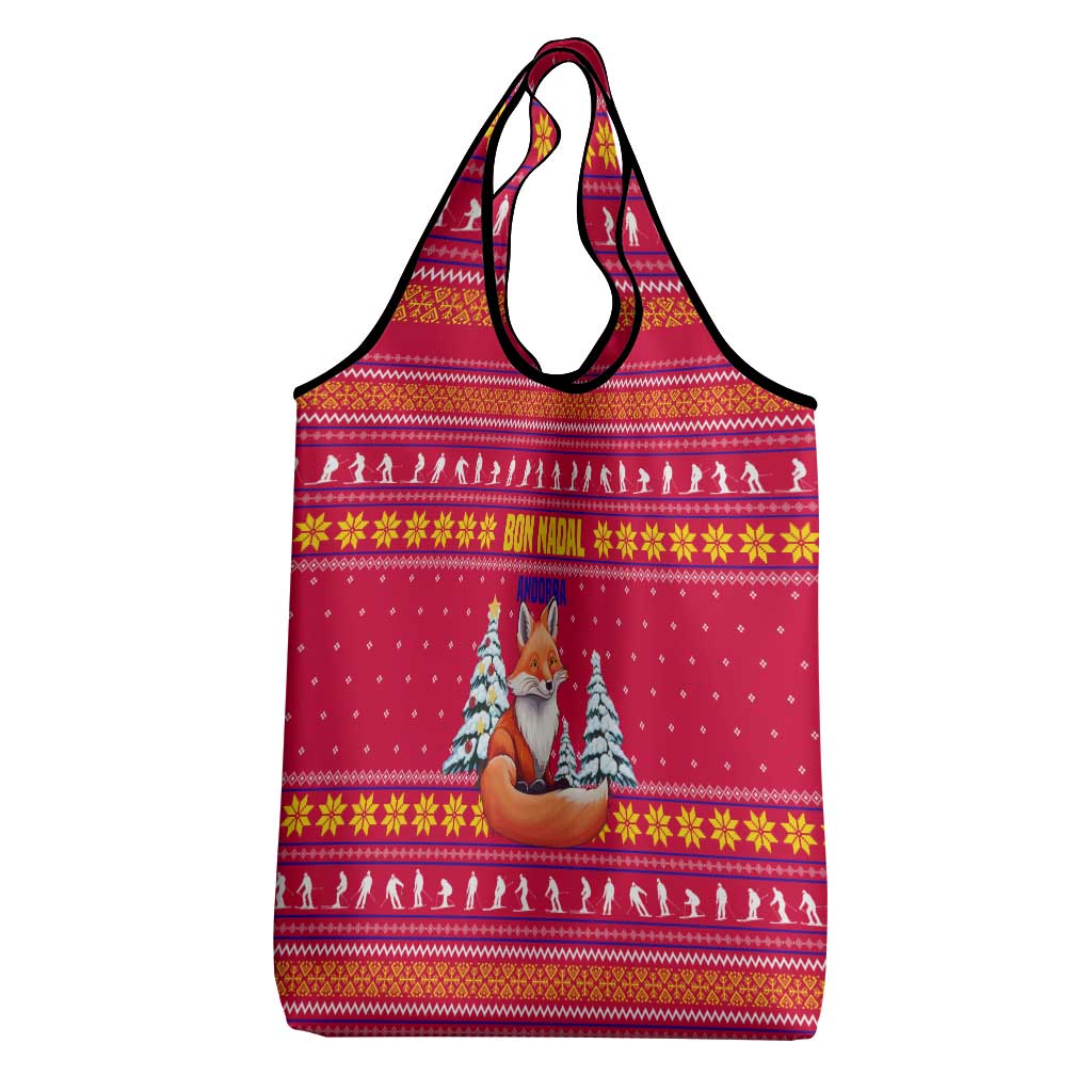 Bon Nadal Andorra Christmas Grocery Bag with Fox Snowy Trees and Andorran Flag - Wonder Print Shop