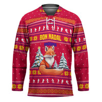 Bon Nadal Andorra Christmas Hockey Jersey with Fox Snowy Trees and Andorran Flag - Wonder Print Shop