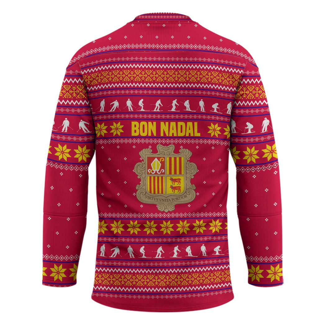 Bon Nadal Andorra Christmas Hockey Jersey with Fox Snowy Trees and Andorran Flag - Wonder Print Shop